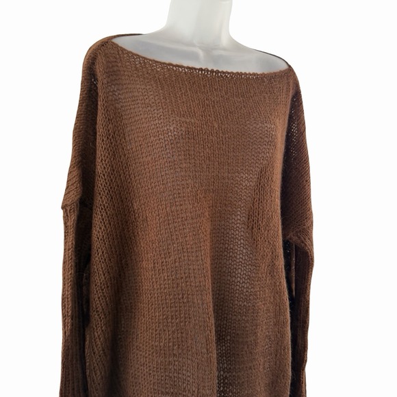 Handknit Brown Oversized Slouchy Sweater Womens 2X 3X Fuzzy Ribbed Knit Pullover - Picture 10 of 16